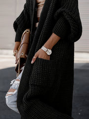  Solid Long Sleeve Open Front Cardigan With Pockets