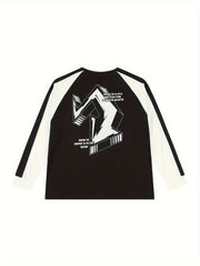 Men's Graffiti Pattern Long Sleeve Crew Neck Block Shirt Lightweight