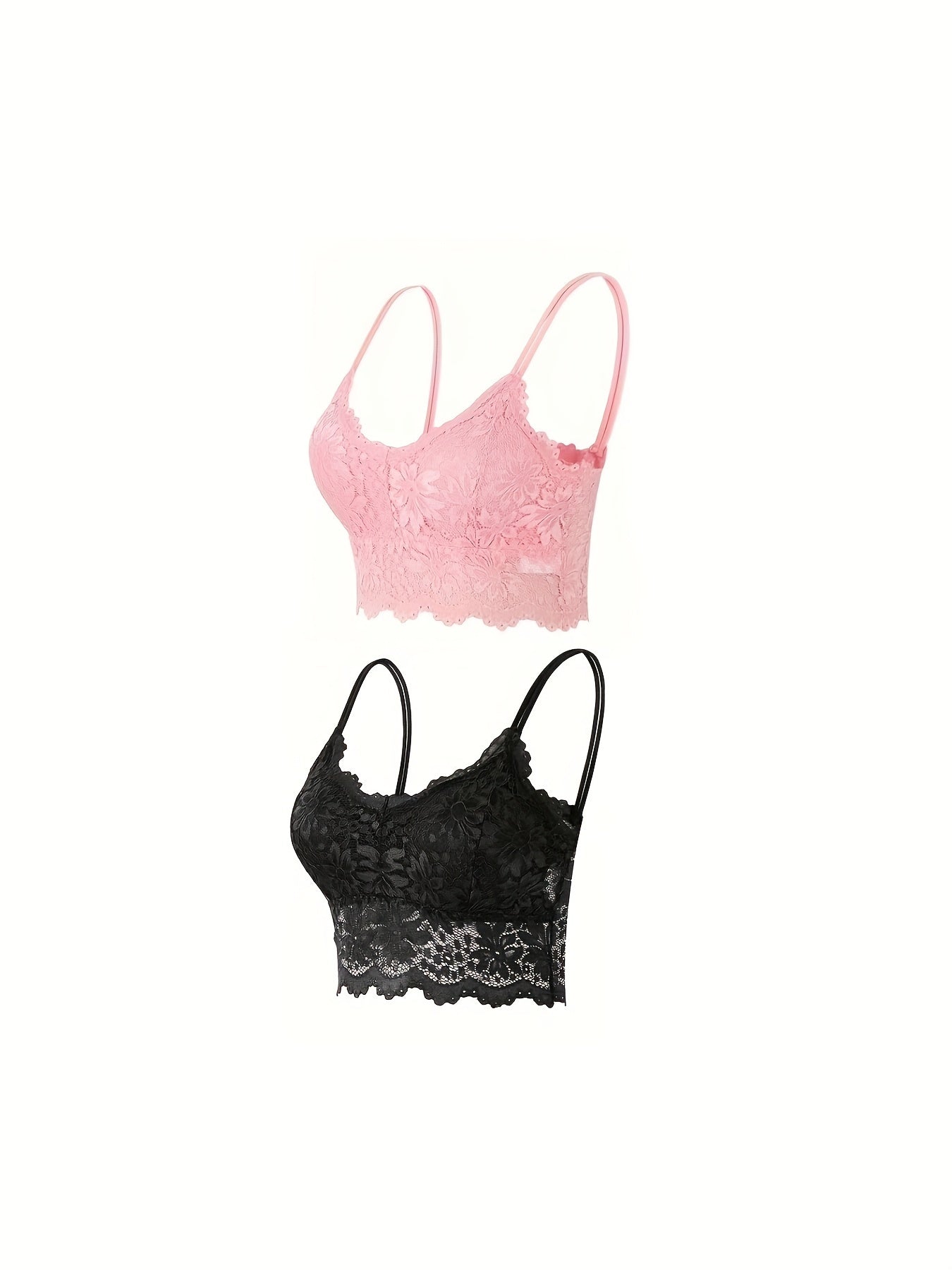 2pcs Lace Wireless Bras Scallop Trim Bralette Women's Lingerie