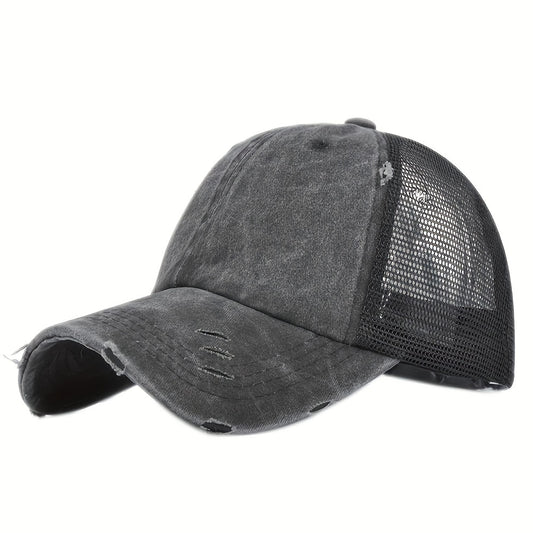 Sunshade Peaked Cap Soft Top Vintage Hat Ponytail Hole Baseball Cap