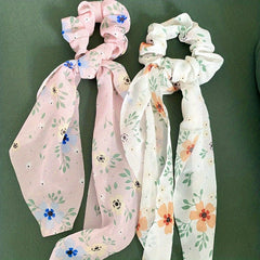 Sweet Floral Print Hair Ties Thin Ribbon Decor Hair Accessories