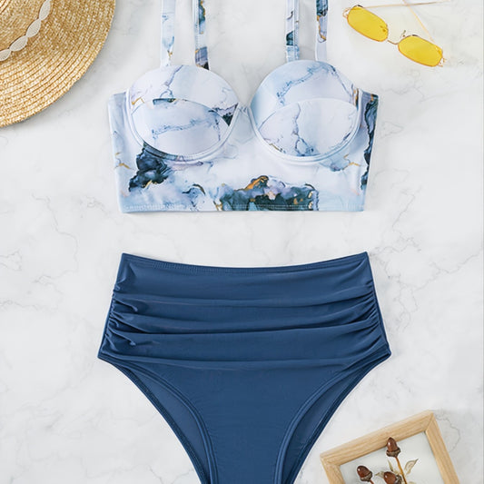 Tie Dye Print Push Up Bikini Set Navy