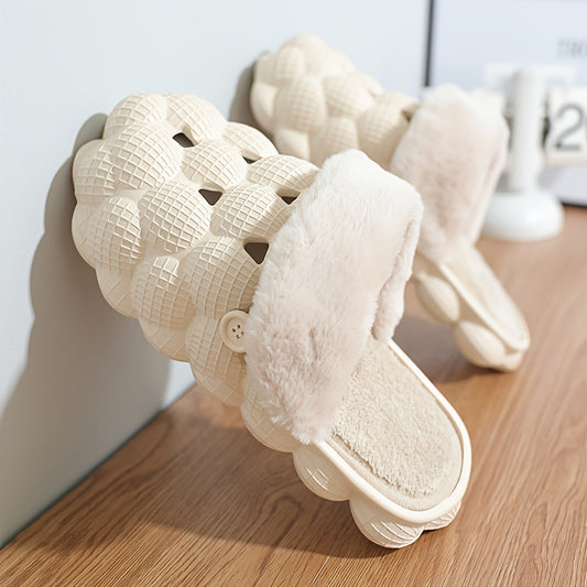 Women's Comfortable Fleece Outdoor Platform Hole Slippers