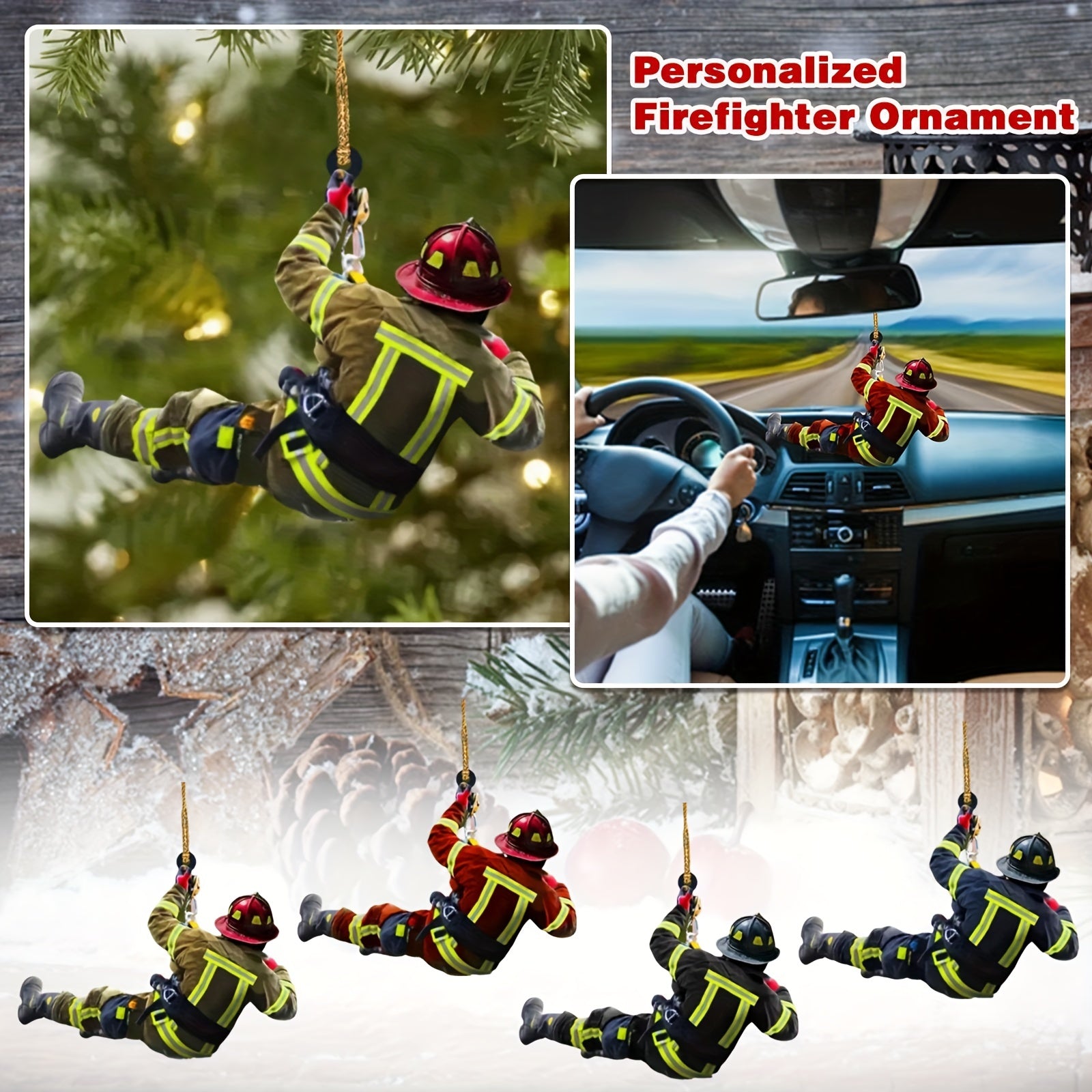 Firefighter Uniform Christmas Ornament for Rearview Mirror Decoration