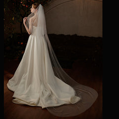 Beaded Bridal Veil with Long Train Double Layer Bowknot for Weddings