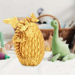Golden Dragon Statue with Pterosaur Egg - Home Decor Gift for Fantasy Collectors