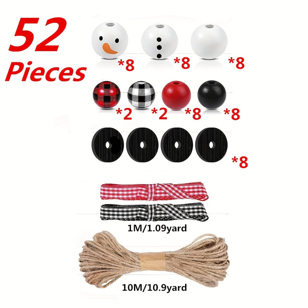 Christmas Wooden Beads Ornaments Snowman Winter Decor Farmhouse