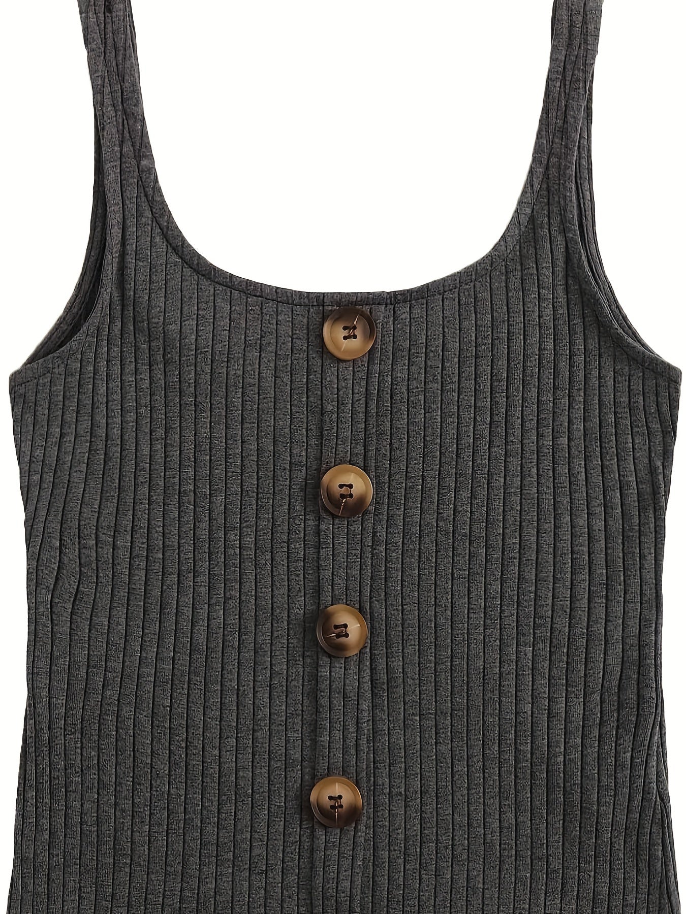 Ribbed Button Tank Top Crew Neck Sleeveless