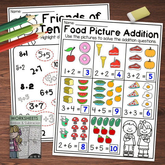 Fun Math Workbook Addition & Subtraction Friends of Ten Food Pictures