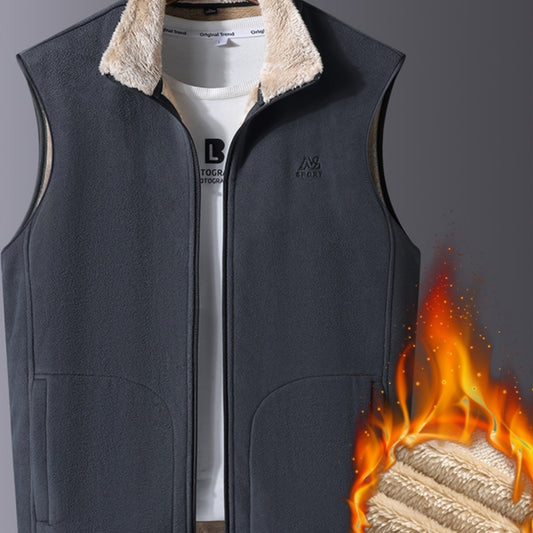 Men's Fleece Jacket Winter Stand Collar Plus Velvet Thick Casual Zip Up