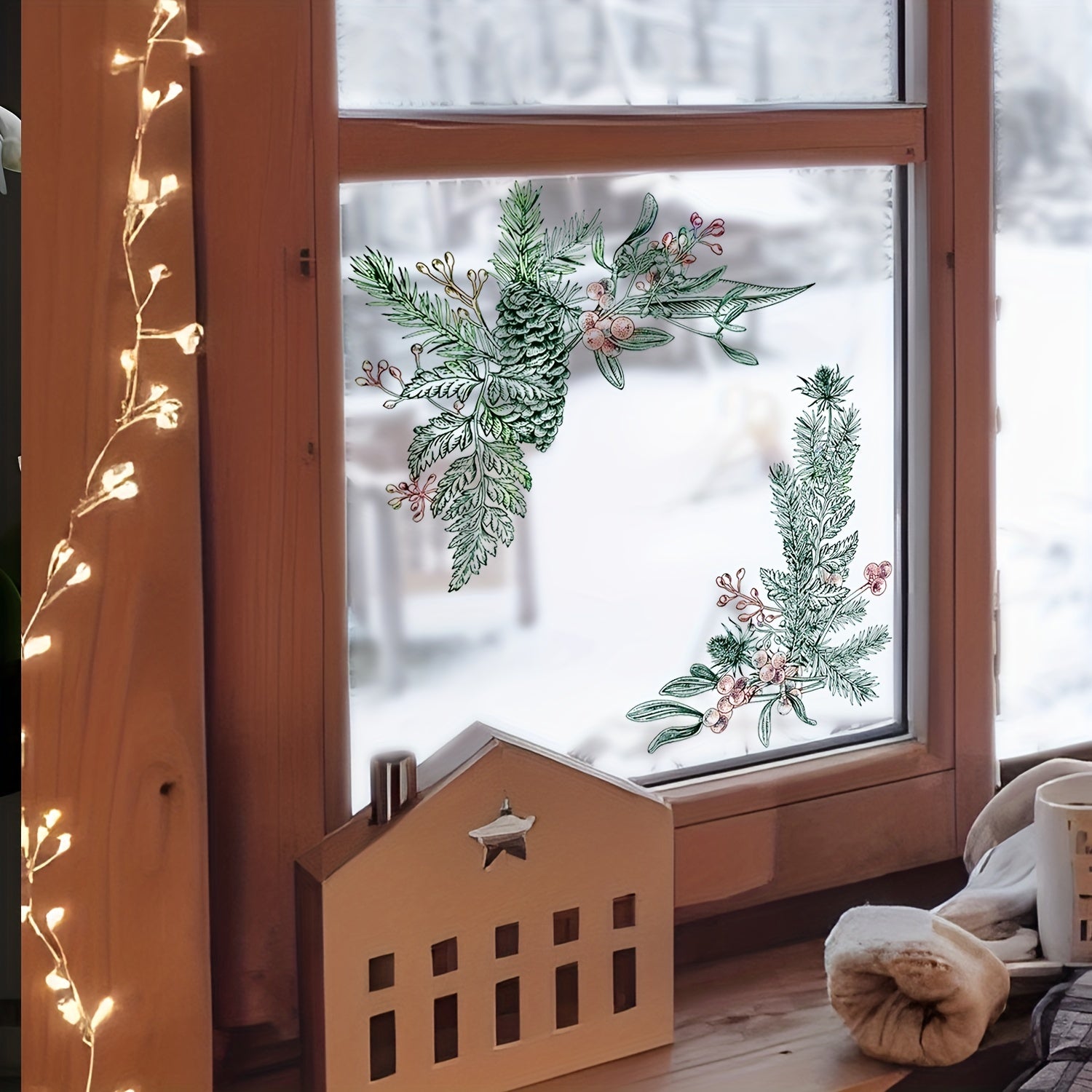 Christmas PVC Decorative Glass Film Pine Leaf Static Film