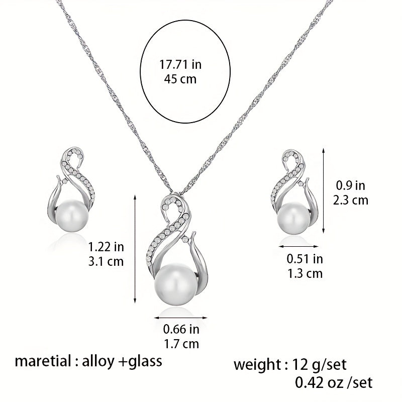 Zirconia Bridal Jewelry Set Necklace & Earrings Faux Pearls Anniversary Gift
