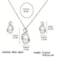 Zirconia Bridal Jewelry Set Necklace & Earrings Faux Pearls Anniversary Gift