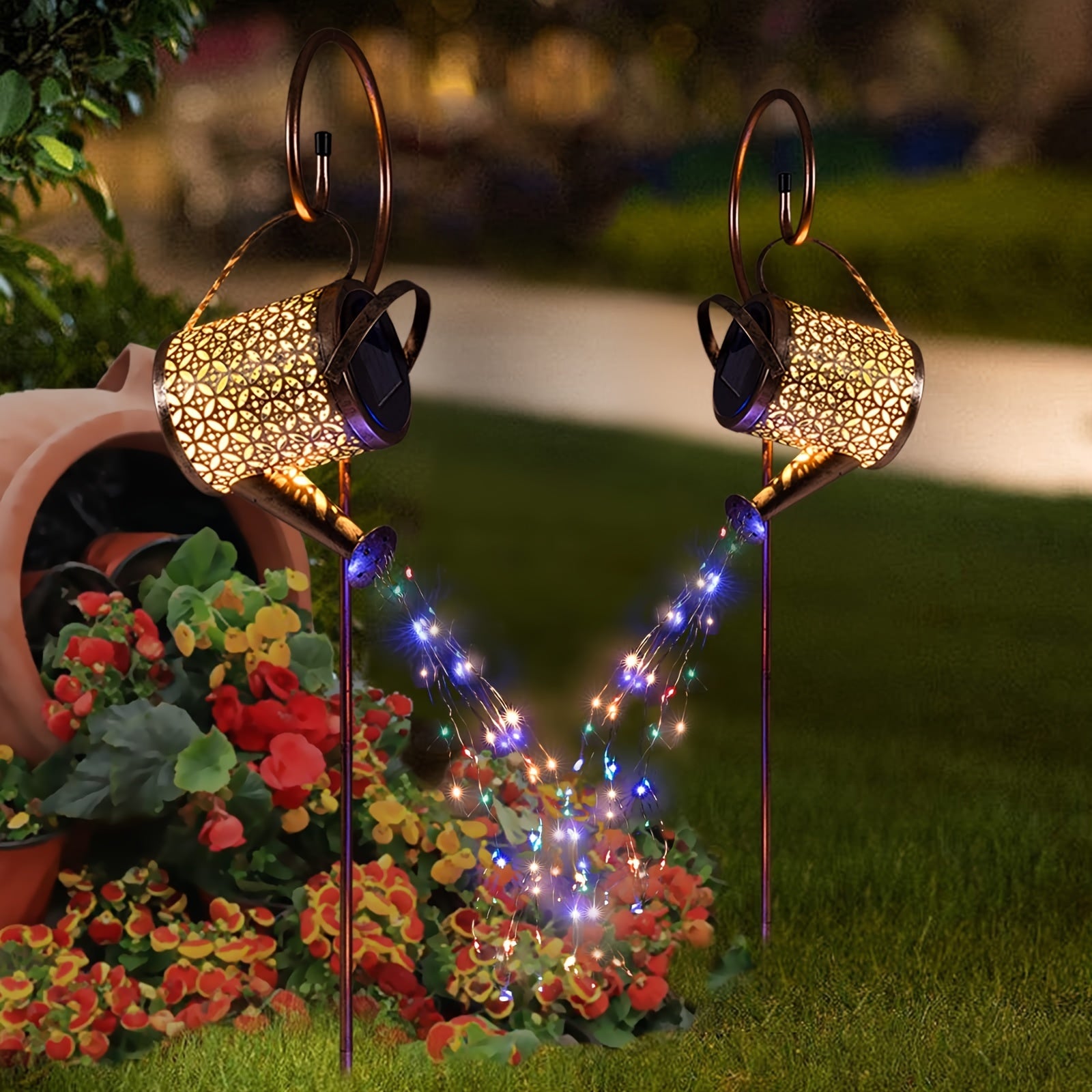 Solar Watering Can Lights String Hanging Solar Waterfall Lights Waterproof