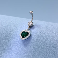 Heart Charm Belly Button Ring Stainless Steel Zircon Body Jewelry