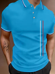 Red Bar Print Men's Golf Short Sleeve Shirts Sports Top