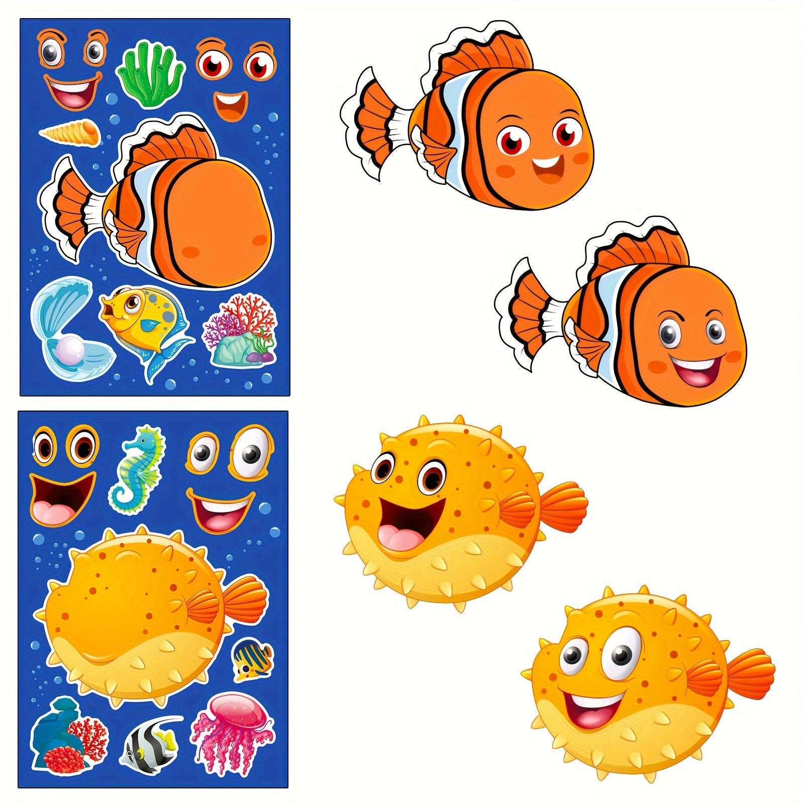 6pcs Marine Life Puzzle Stickers Face Changing DIY Stickers