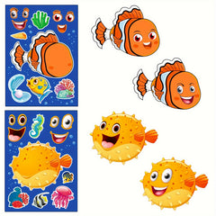 6pcs Marine Life Puzzle Stickers Face Changing DIY Stickers