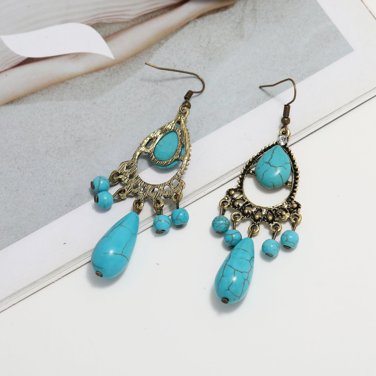 Vintage Boho Turquoise Leaf Dangle Earrings Women's Casual Jewelry