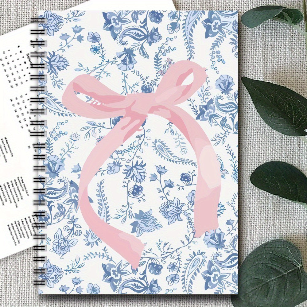 Pink Bow Tie Spiral Notebook Floral 100 Pages Perfect Gift