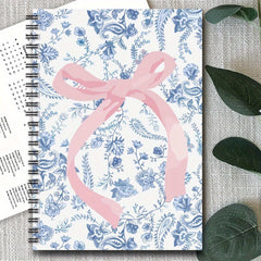 Pink Bow Tie Spiral Notebook Floral 100 Pages Perfect Gift