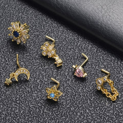 Heart Moon Butterfly CZ Nose Rings Studs 20G Stainless Steel Punk Nose Piercing