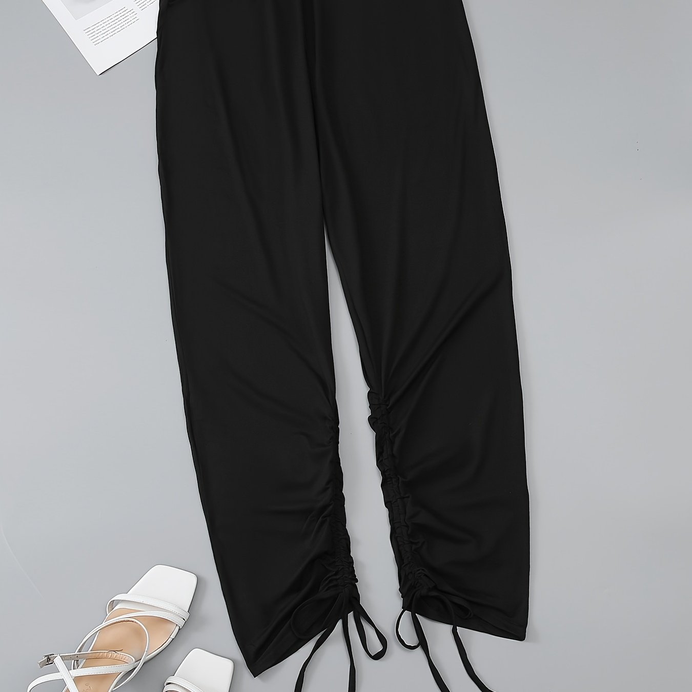 Solid Drawstring Side Pants Plus Size