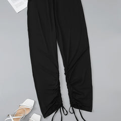 Solid Drawstring Side Pants Plus Size