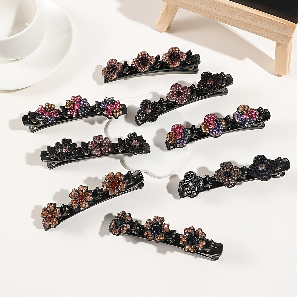 Crystal Stone Braided Hair Clips Satin Hair Bands Clover Rhinestone Hair Clip