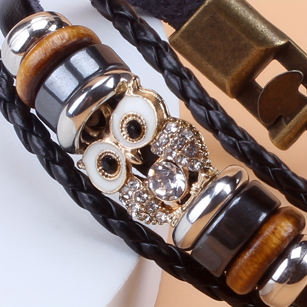 Vintage Owl PU Leather Bracelet with Zircon