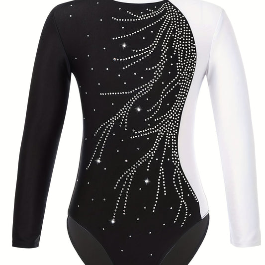 Girls' Long Sleeve High Neck Gymnastic Jumpsuit