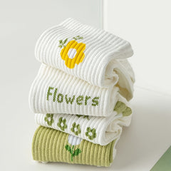 5 Pairs Floral & Letter Print Women's Stockings