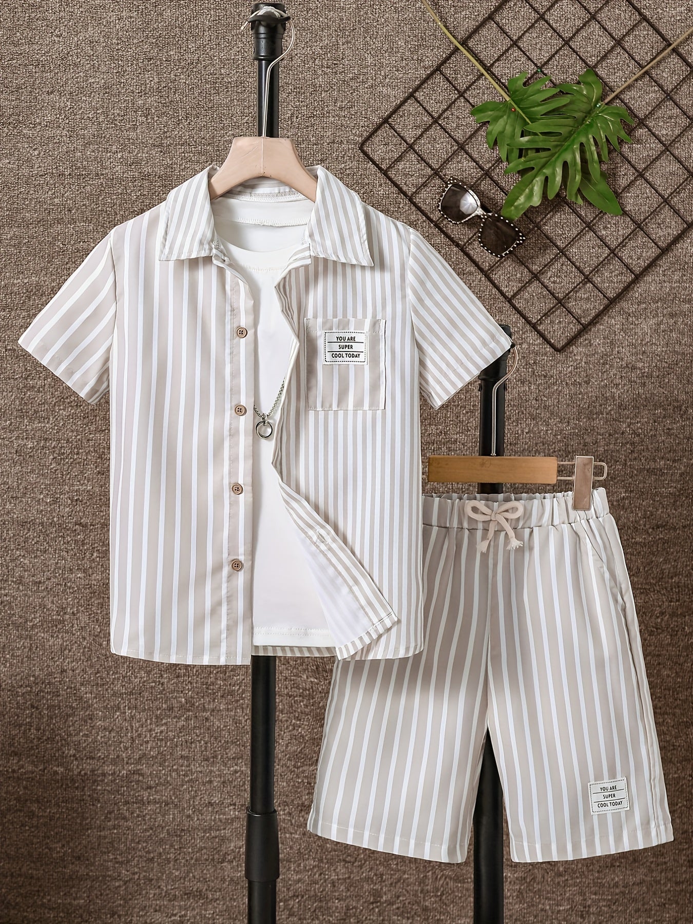 2pcs Boys Casual Stripe Shirt & Shorts Set Summer Kids Clothing