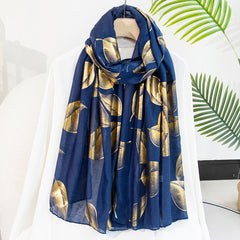 Golden Leaf Hot Stamping Scarf Vintage Thin Breathable Shawl