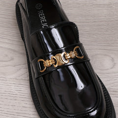Women's Metallic Chunky Heel Loafers Work Shoes