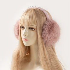 Women's Rhinestone Foldable Fox Fur Ear Muffs