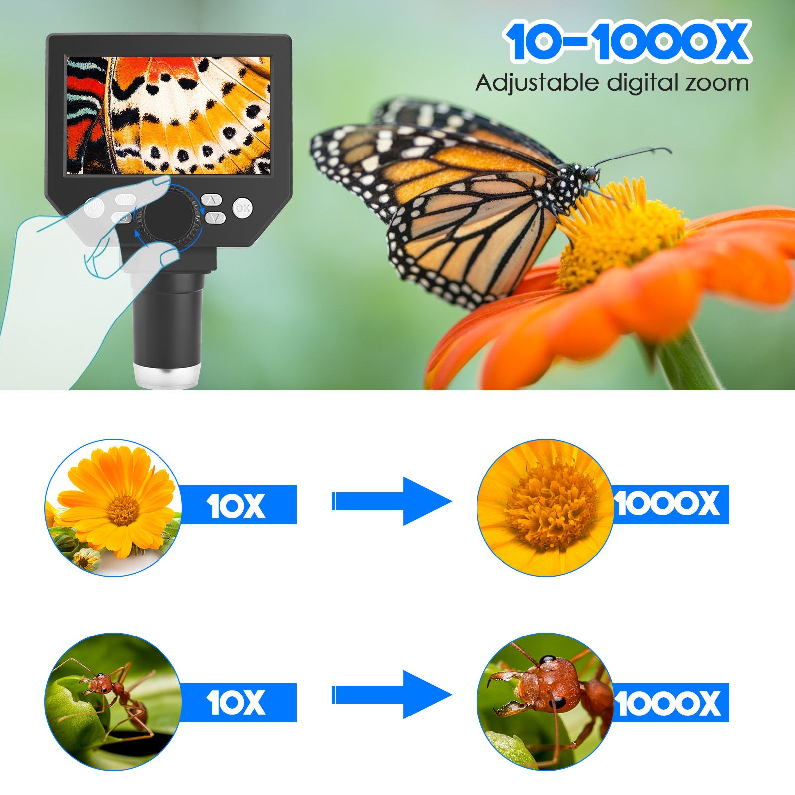 4.3 inch HD LCD 1000X Digital Microscope 10 Megapixels 1080P