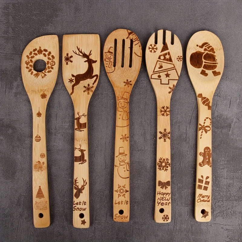 5pcs Bamboo Halloween Kitchen Utensils Set - Non-stick Cooking Tools