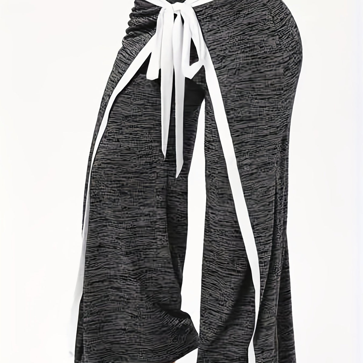  Colorblock Wide Leg Pants with Bow Knot Detail