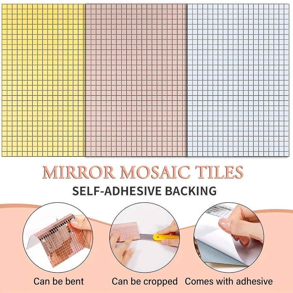 Acrylic Mini Square Mirrors Mosaic Tiles Stickers for DIY Craft Decoration