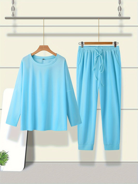  Solid Long Sleeve Top & Joggers Set