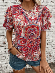  Boho Blouse Women's Plus Floral Print Layered Butterfly Sleeve Top