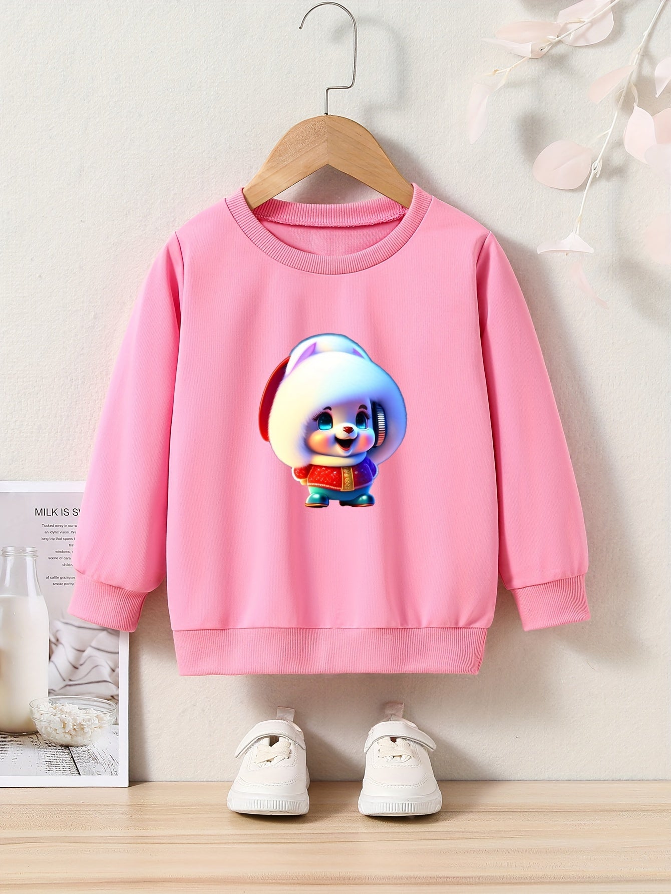 Cartoon Pattern Girls Sweatshirt Long Sleeve Crew Neck Kids Clothing