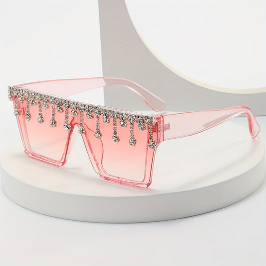 Y2K Square Frame Sunglasses Rhinestone Tassel Decor UV400