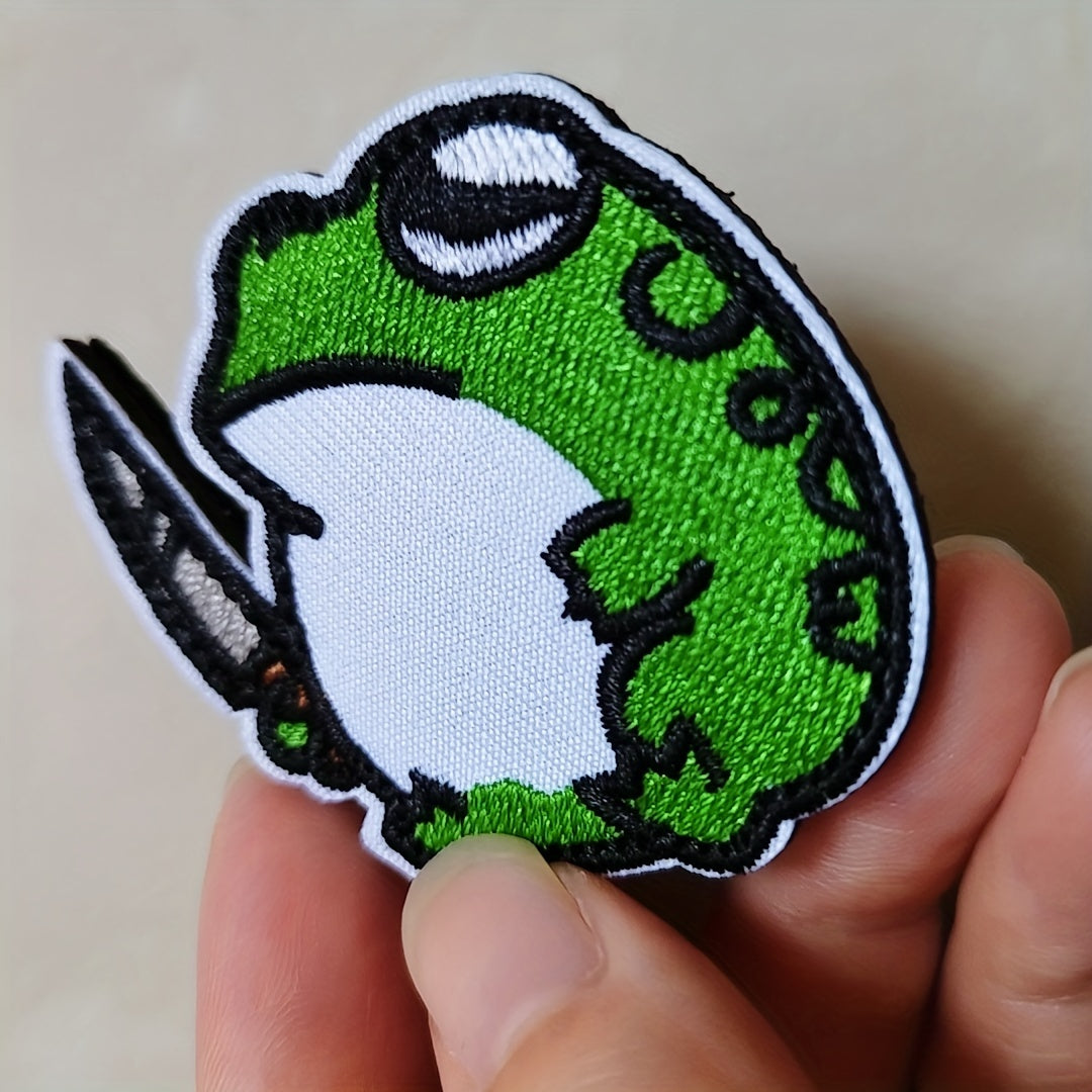 Cartoon Fat Frog Hook Loop Patch Funny Animal Sew On Embroidered Applique