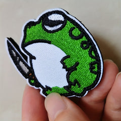 Cartoon Fat Frog Hook Loop Patch Funny Animal Sew On Embroidered Applique