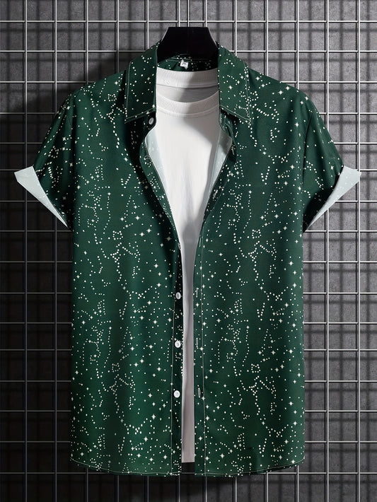 Milky Way Pattern Hawaiian Shirt Men's Casual Short Sleeve Shirt