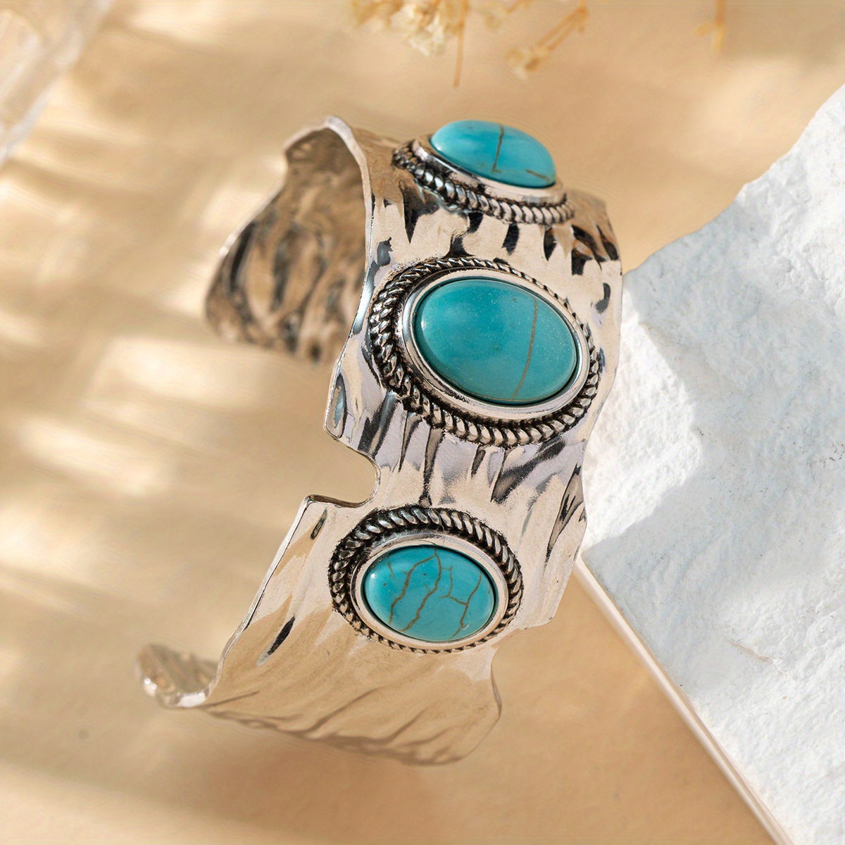 Vintage Bohemian Style Turquoise Iron Egg Open Bracelet