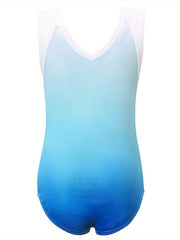 Girls Gradient Sleeveless Gymnastics Romper Suit - Sports Training Gift