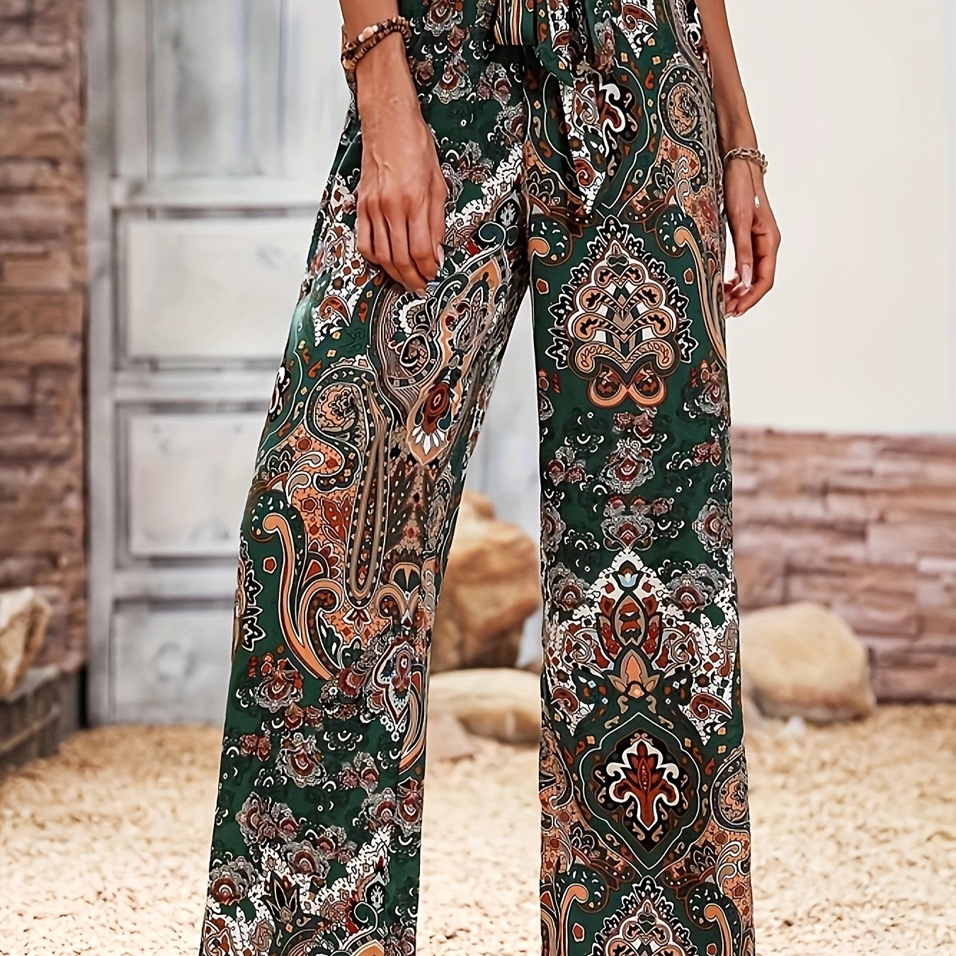  Boho Pants Women's High Rise Wide Leg Trousers With Belt